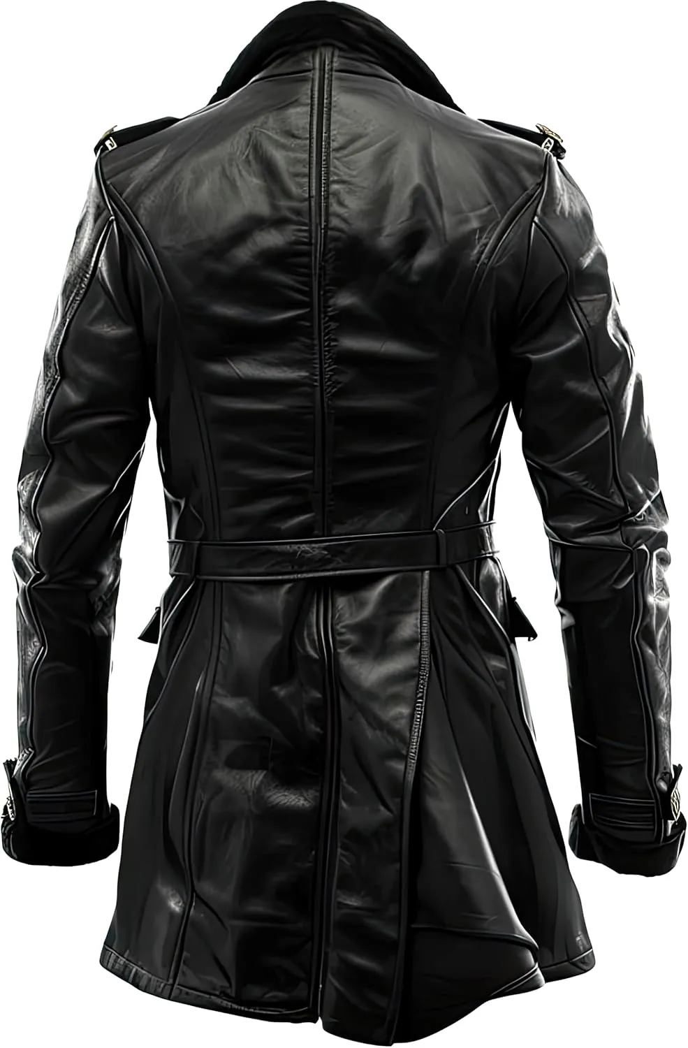 Men’s Black Genuine Sheepskin Sherpa Shearling Lapel Collar Winter Mid Length Belted Military Style Aviator Leather Coat Men