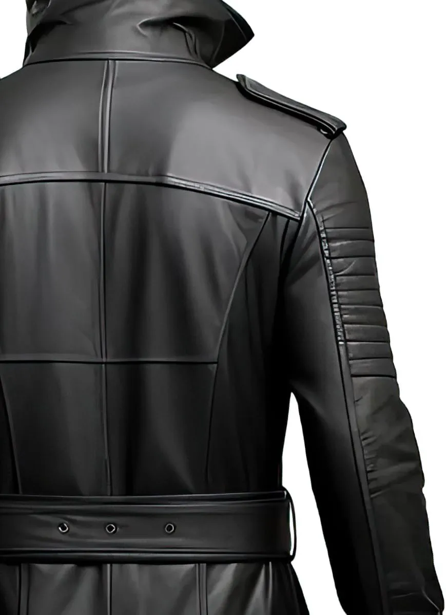 Men’s Black Genuine Sheepskin Stand Collar Smooth Fashionable Mid-Length Leather Coat - Military Style Aviator Coat for Men