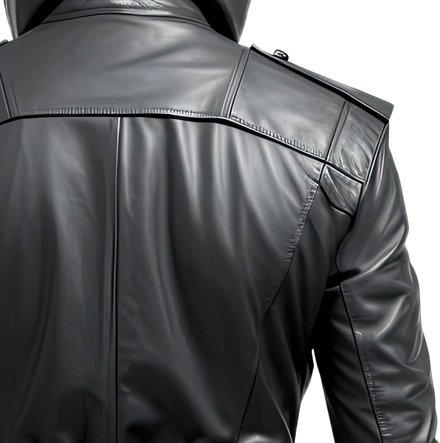 Men’s Black Genuine Sheepskin Stand Collar Smooth Slim Fit Mid-Length Leather Coat - Military Style Aviator Coat for Men