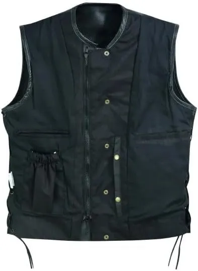 Men’s Black Side Lace Textile Motorcycle Biker Rider Vest
