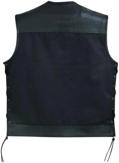 Men’s Black Side Lace Textile Motorcycle Biker Rider Vest