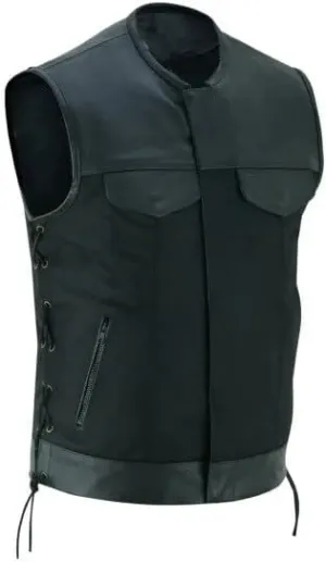 Men’s Black Side Lace Textile Motorcycle Biker Rider Vest