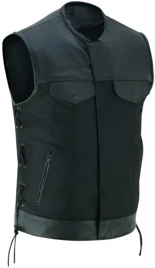 Men’s Black Side Lace Textile Motorcycle Biker Rider Vest