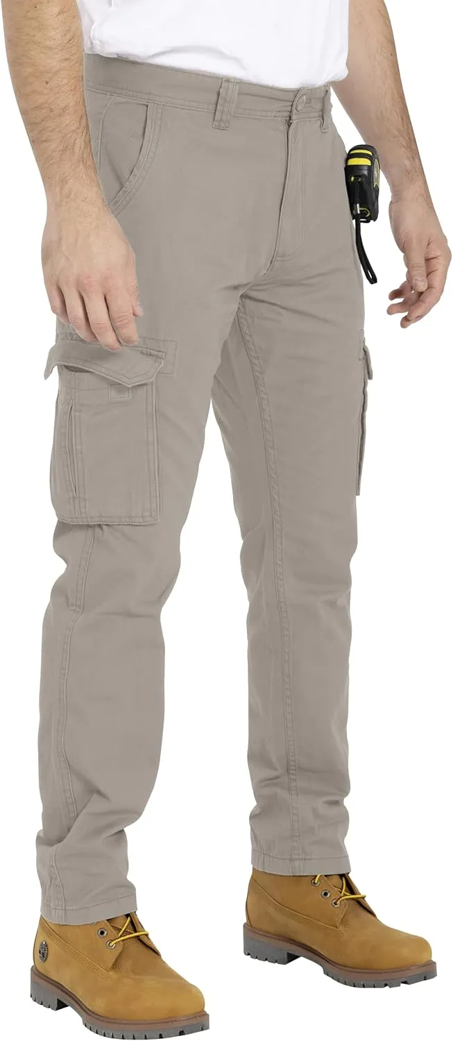 Mens Cargo Pant 100% Cotton Slim-Fit Relaxed Tactical Hiking Heavy Duty Workwear 6 Pockets Outdoor Cargo Works Pants 32W-44W