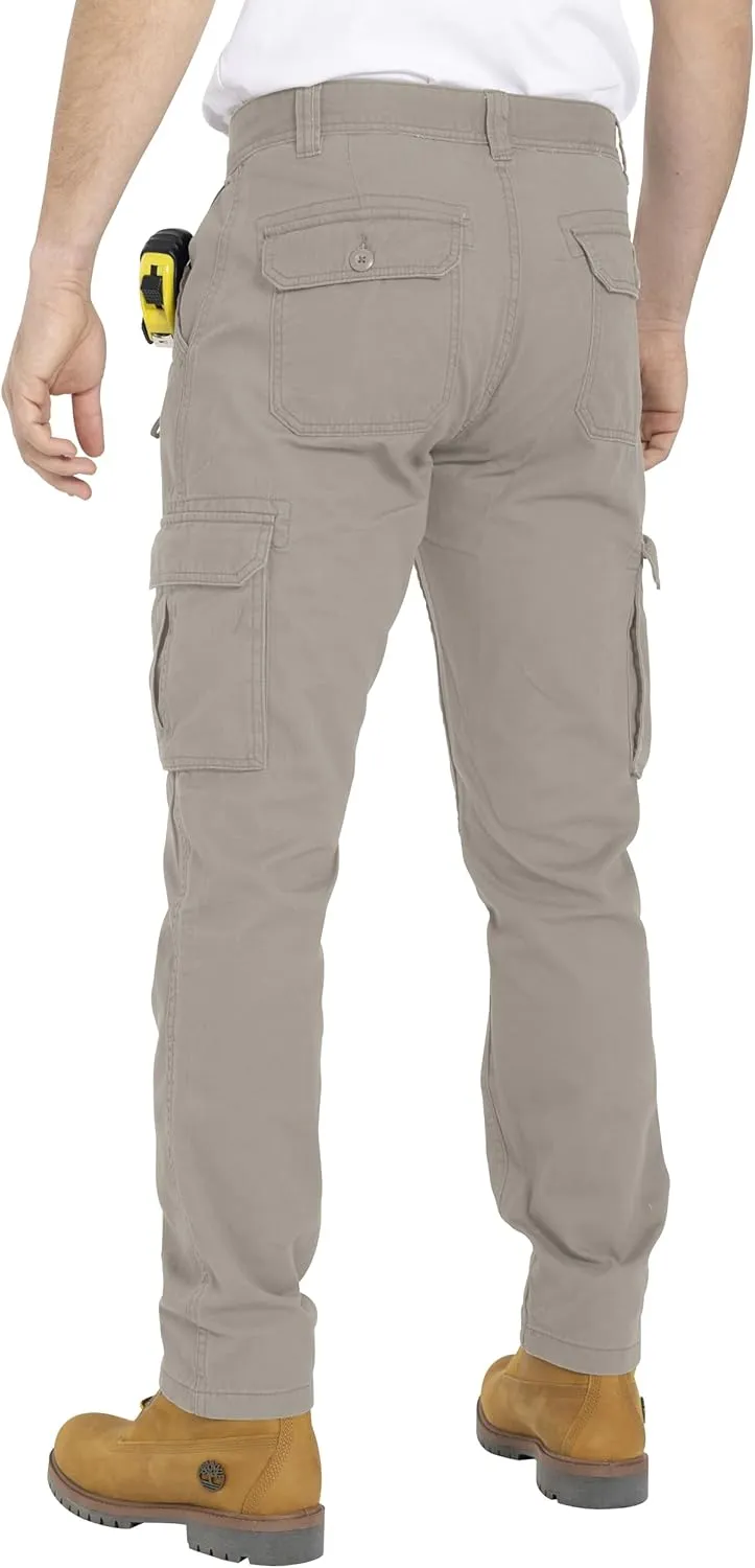Mens Cargo Pant 100% Cotton Slim-Fit Relaxed Tactical Hiking Heavy Duty Workwear 6 Pockets Outdoor Cargo Works Pants 32W-44W