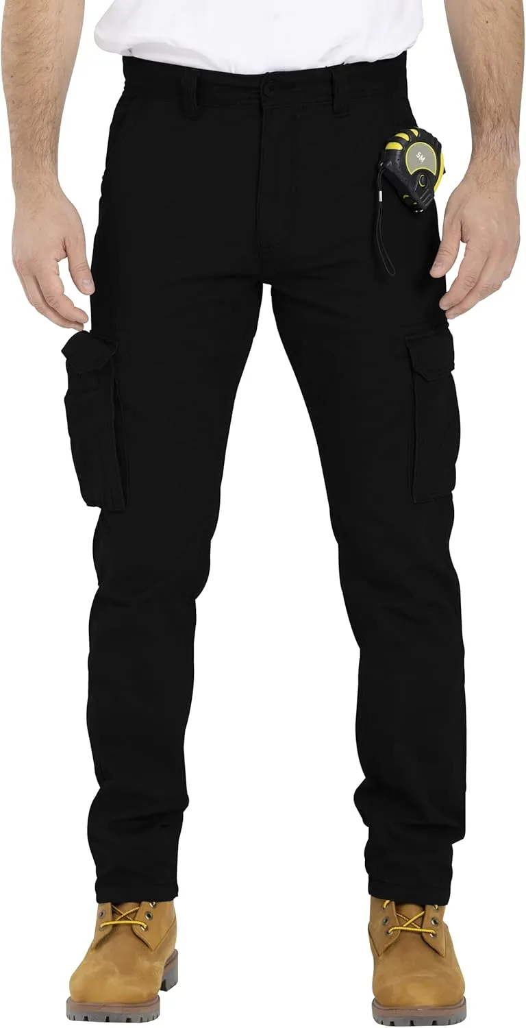 Mens Cargo Pant 100% Cotton Slim-Fit Relaxed Tactical Hiking Heavy Duty Workwear 6 Pockets Outdoor Cargo Works Pants 32W-44W