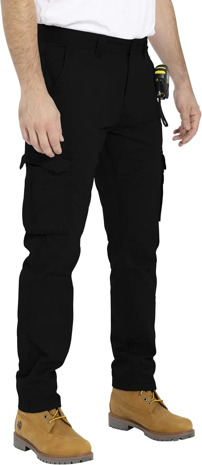Mens Cargo Pant 100% Cotton Slim-Fit Relaxed Tactical Hiking Heavy Duty Workwear 6 Pockets Outdoor Cargo Works Pants 32W-44W