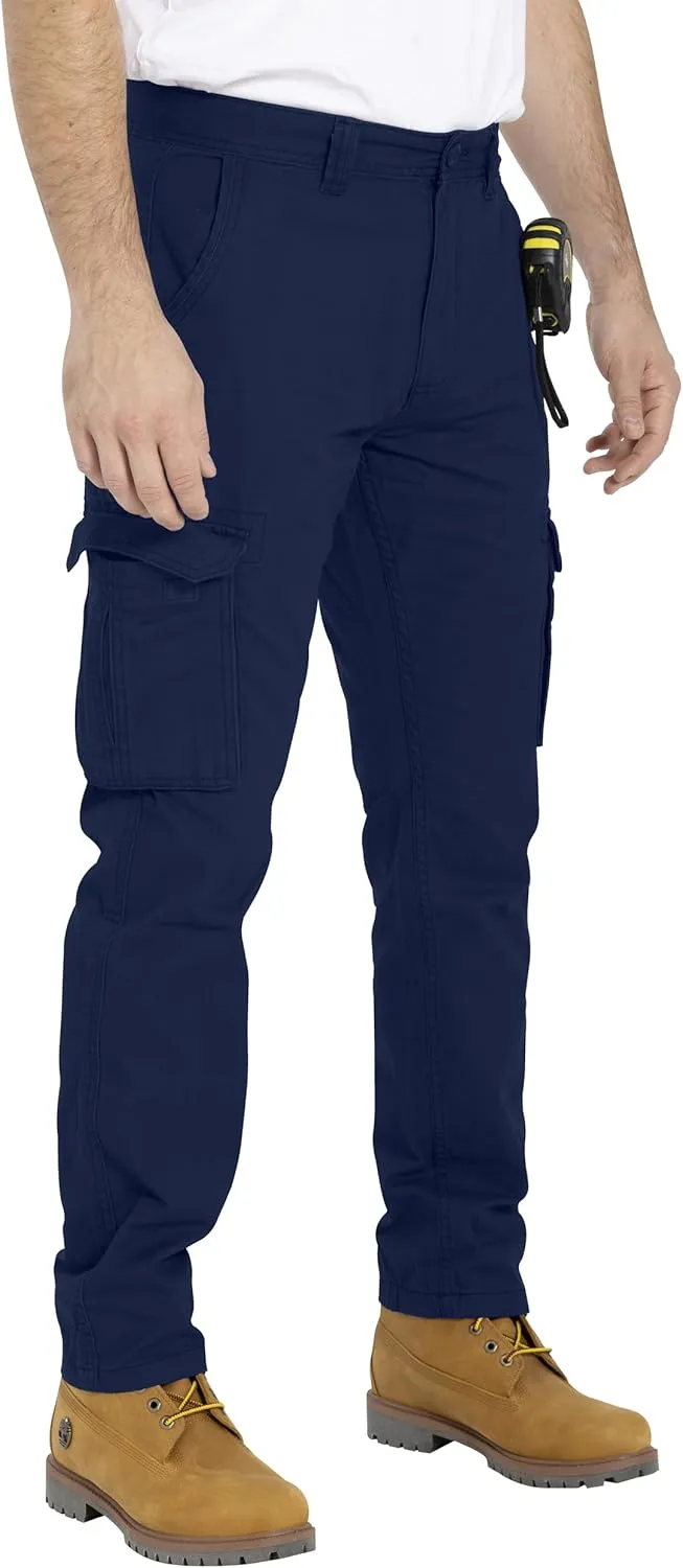 Mens Cargo Pant 100% Cotton Slim-Fit Relaxed Tactical Hiking Heavy Duty Workwear 6 Pockets Outdoor Cargo Works Pants 32W-44W