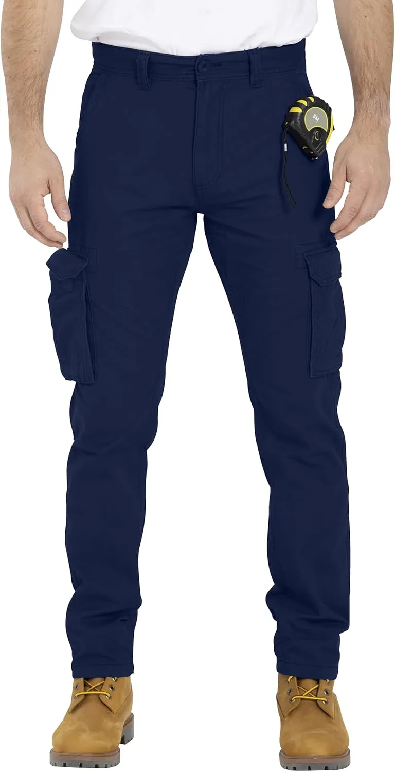 Mens Cargo Pant 100% Cotton Slim-Fit Relaxed Tactical Hiking Heavy Duty Workwear 6 Pockets Outdoor Cargo Works Pants 32W-44W