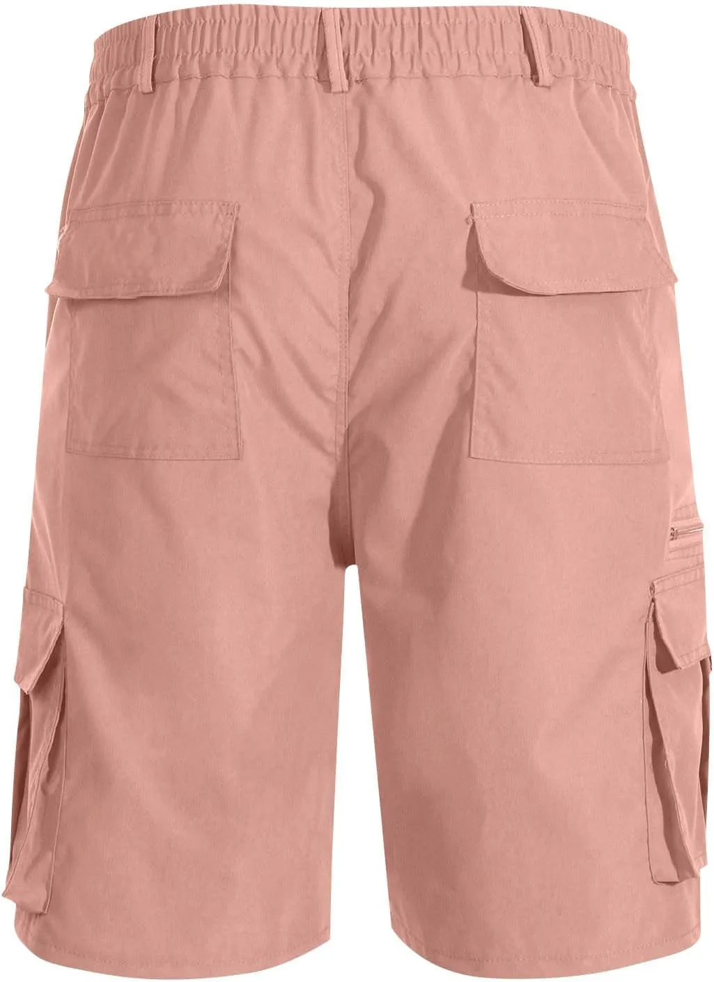 Mens Cargo Shorts Elastic Waist Button Zipper Multi-Pockets Outdoor Hiking Short Lightweight Wide Leg Pants