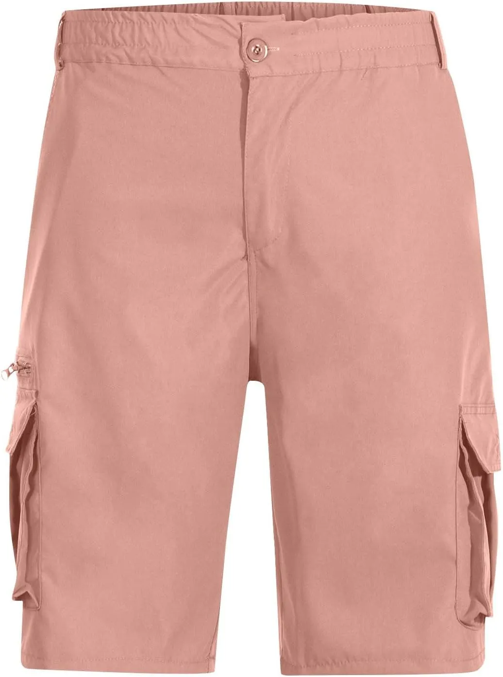 Mens Cargo Shorts Elastic Waist Button Zipper Multi-Pockets Outdoor Hiking Short Lightweight Wide Leg Pants