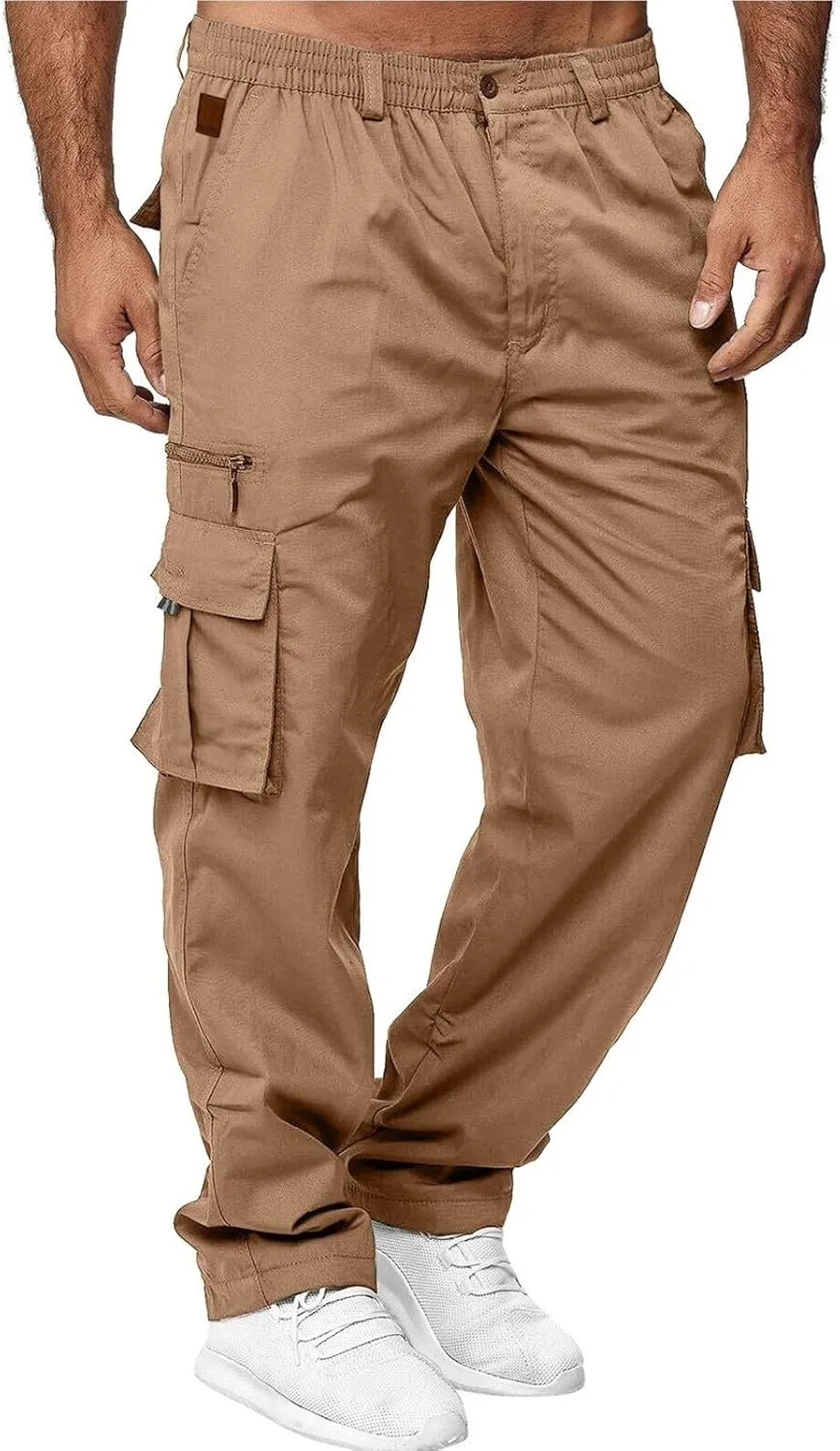 Men's Cargo Tactical Pants Hat Multi Woven Pocket Foot Rope Solid Pants Street Cargo Tie Cargo Pockets Casual