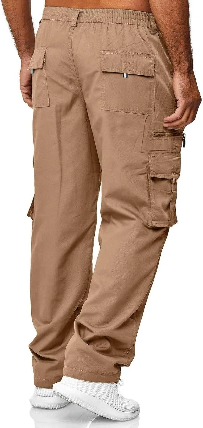 Men's Cargo Tactical Pants Hat Multi Woven Pocket Foot Rope Solid Pants Street Cargo Tie Cargo Pockets Casual