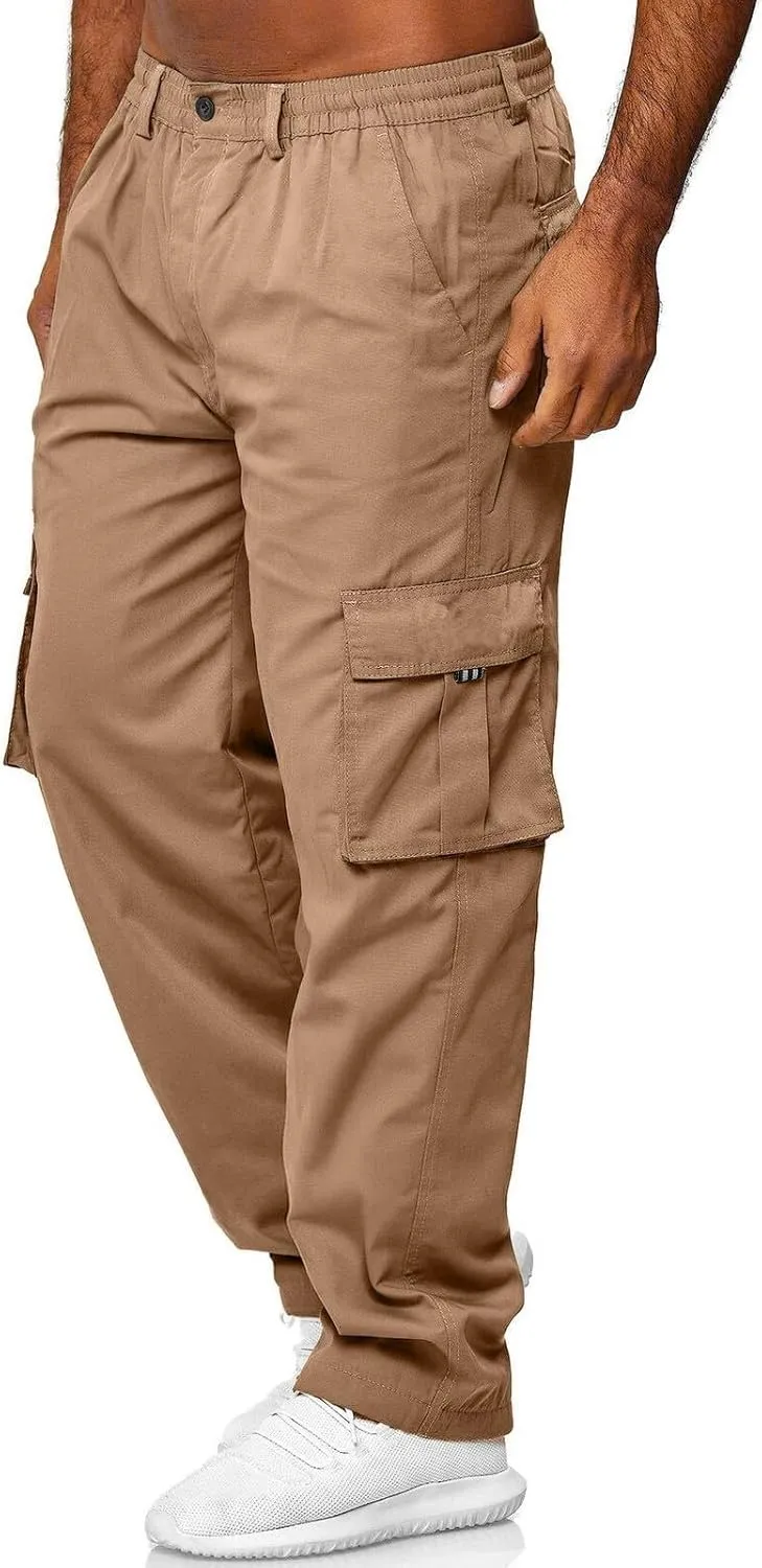 Men's Cargo Tactical Pants Hat Multi Woven Pocket Foot Rope Solid Pants Street Cargo Tie Cargo Pockets Casual