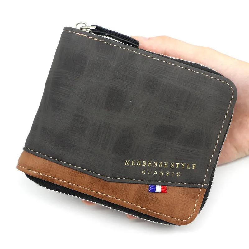 Men's Comfortable Fashion Patchwork Zipper Short Men's Wallets