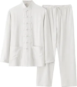 Men's Cotton Linen Sets Chinese Kung Fu Suit Martial Arts Wing Chun Uniform Shirt Pants Tang Costume Vintage Outfits