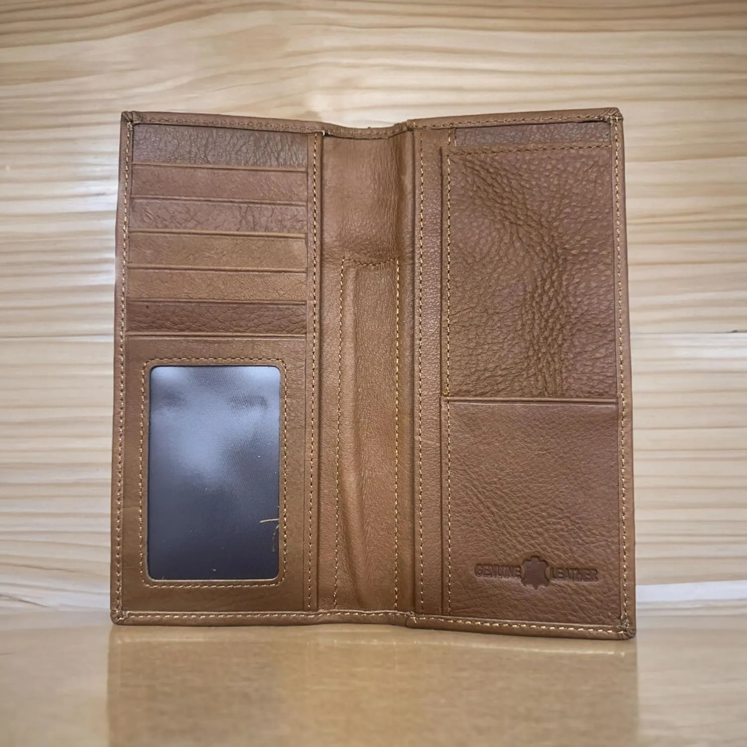 Mens Cowboy Praying At Cross Western Leather Long Wallet Bifold Cowhair BasketWeave Studded Checkbook Style Mens Wallets Leather Bull Rider Rodeo Gifts For Men (Brown)