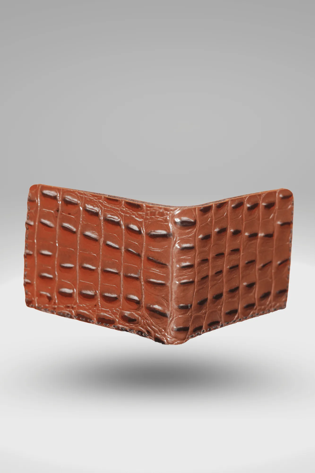 Men's Glossy Dark Brown Genuine Cowhide Leather Wallet With Crocodile Textured Finish | Bifold Hand-Made Leather Wallet