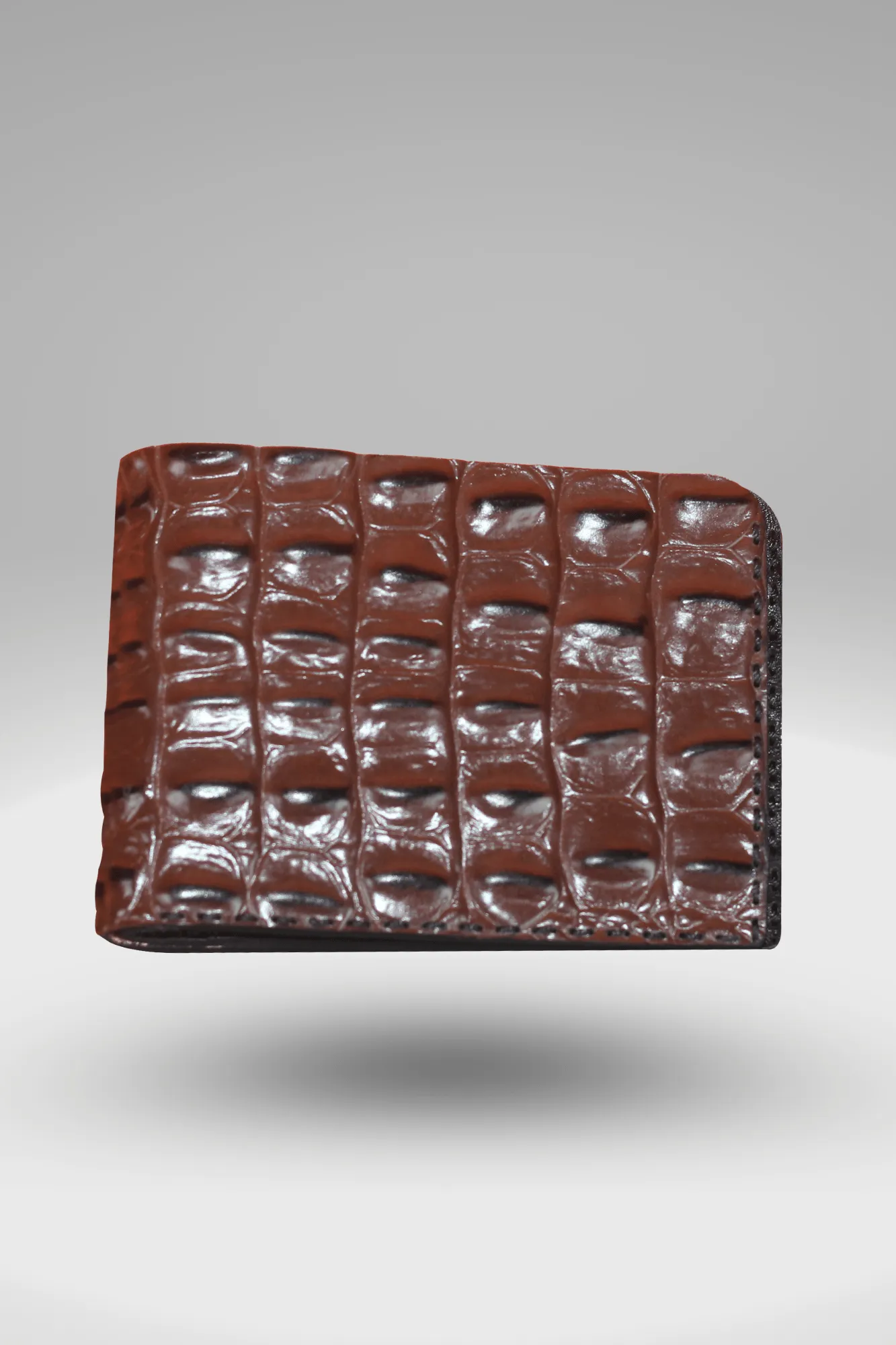Men's Glossy Dark Brown Genuine Cowhide Leather Wallet With Crocodile Textured Finish | Bifold Hand-Made Leather Wallet