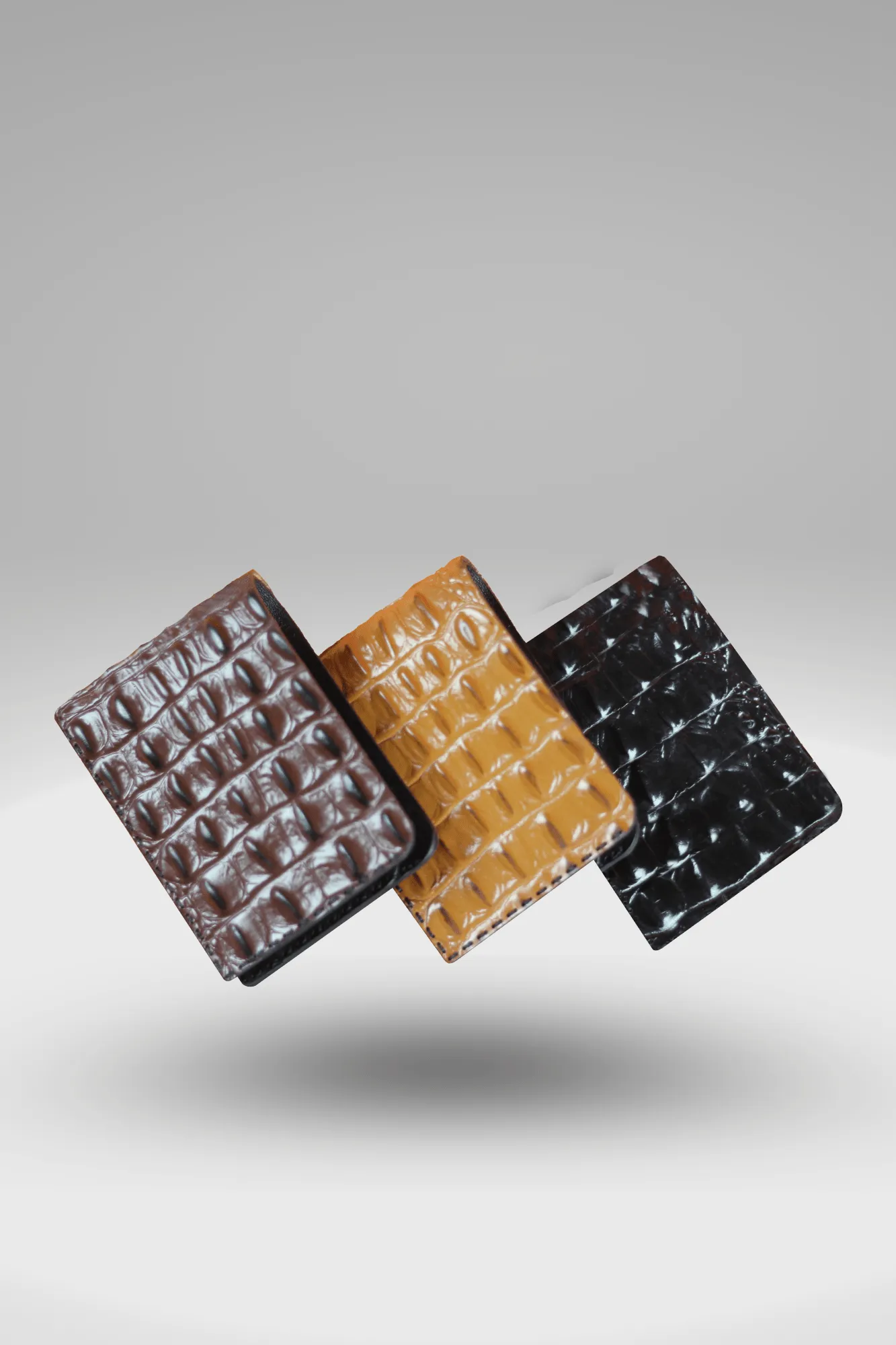 Men's Glossy Dark Brown Genuine Cowhide Leather Wallet With Crocodile Textured Finish | Bifold Hand-Made Leather Wallet