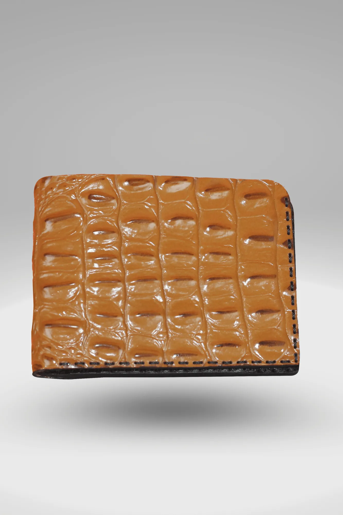 Men's Glossy Dark Brown Genuine Cowhide Leather Wallet With Crocodile Textured Finish | Bifold Hand-Made Leather Wallet