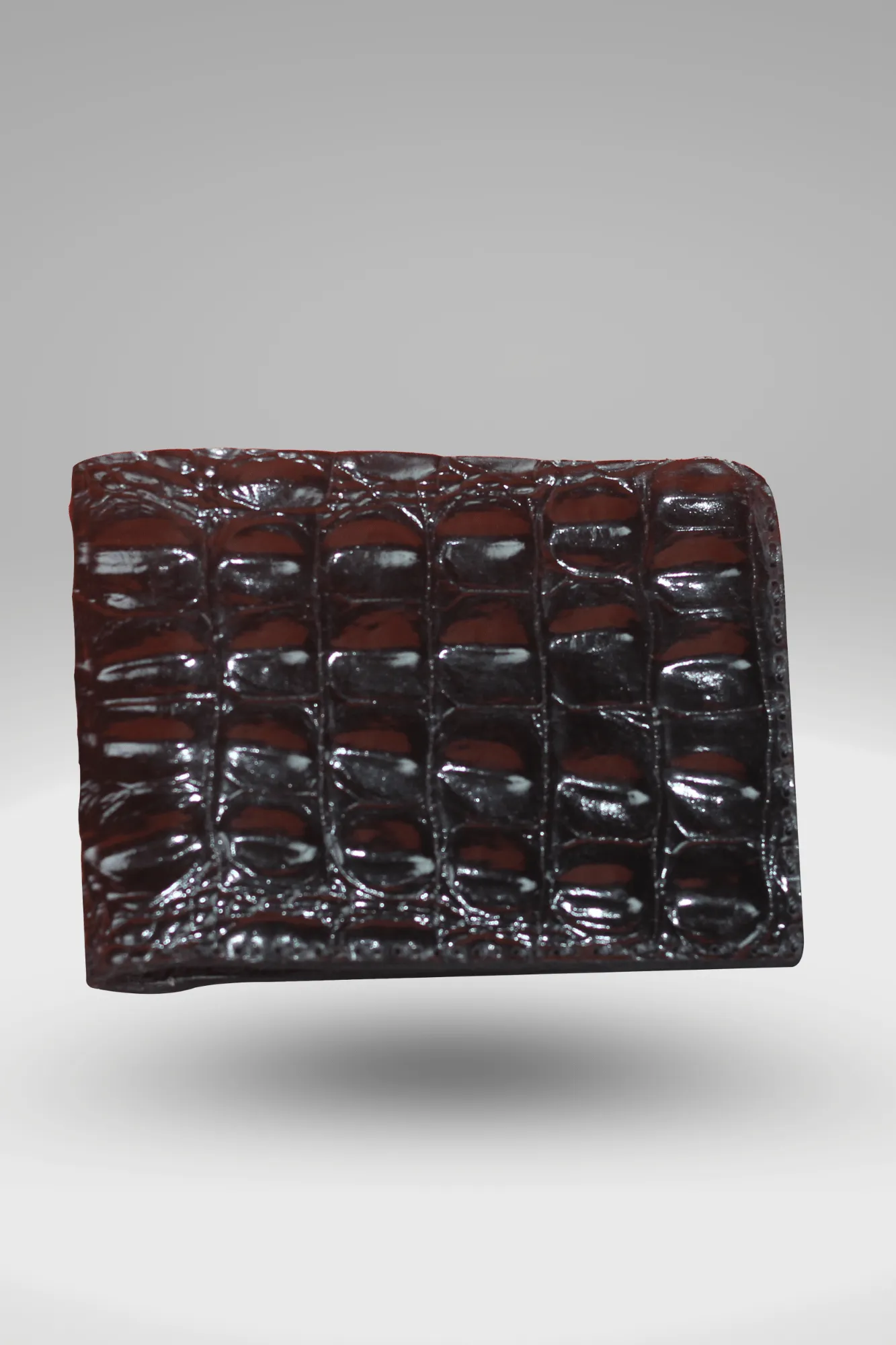 Men's Glossy Dark Brown Genuine Cowhide Leather Wallet With Crocodile Textured Finish | Bifold Hand-Made Leather Wallet