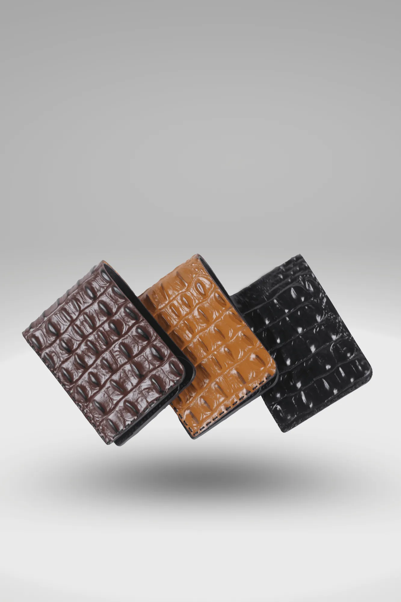 Men's Glossy Dark Brown Genuine Cowhide Leather Wallet With Crocodile Textured Finish | Bifold Hand-Made Leather Wallet
