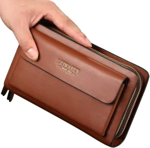 Mens Large Long Leather Clutch Hand Bag Wallet Purse Travel Passport Business Cell Phone Holster Credit Card Holder Wallets