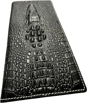 Mens Leather Long Wallet Alligator Head Design Cowboy Western Leather Wallet High End Mens Wallets Leather Bull Rider Rodeo Gifts For Men (Black)