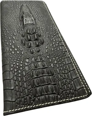 Mens Leather Long Wallet Alligator Head Design Cowboy Western Leather Wallet High End Mens Wallets Leather Bull Rider Rodeo Gifts For Men (Coffee)
