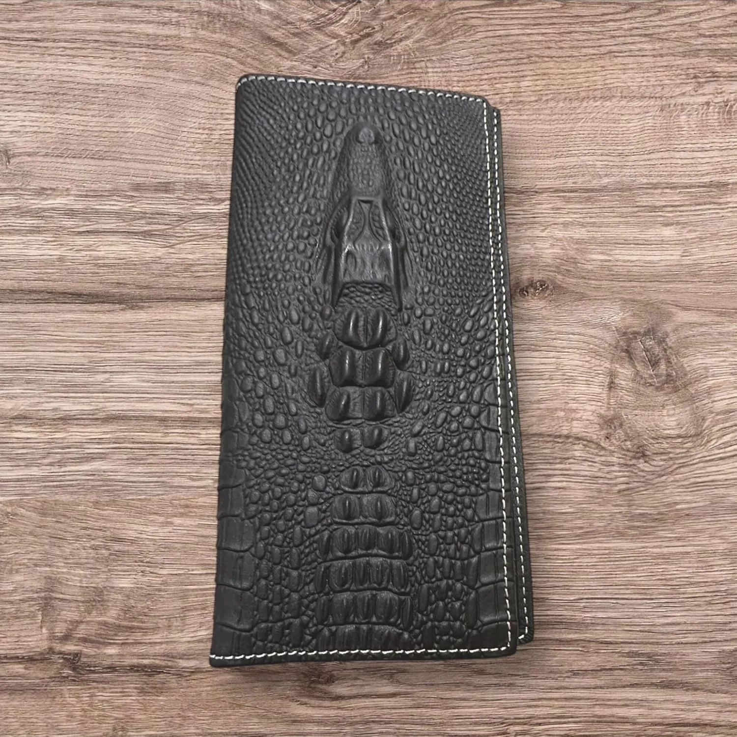 Mens Leather Long Wallet Alligator Head Design Cowboy Western Leather Wallet High End Mens Wallets Leather Bull Rider Rodeo Gifts For Men (Coffee)