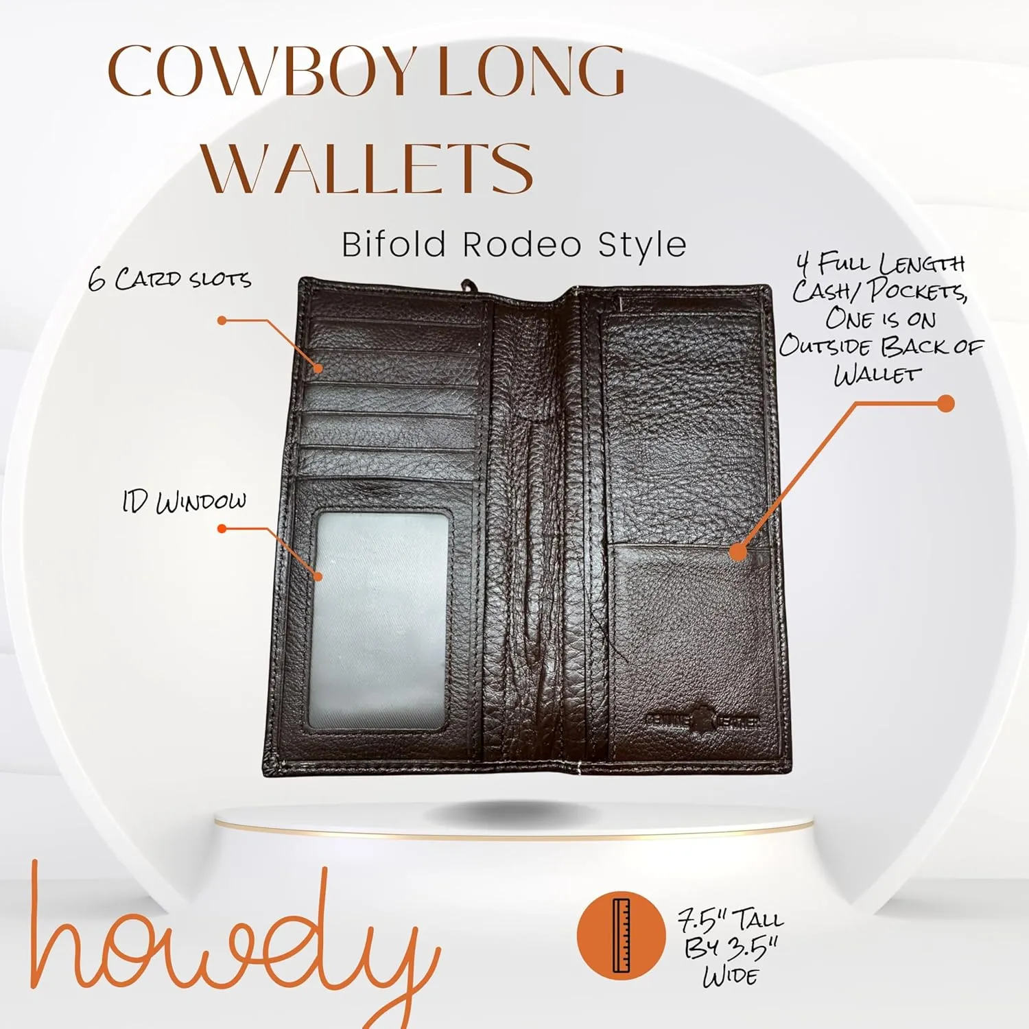 Mens Leather Long Wallet Basketweave Longhorn Concho Cowhair Inlay Cowboy Western Leather Wallet High End Mens Wallets Leather Bull Rider Rodeo Gifts For Men (Coffee)