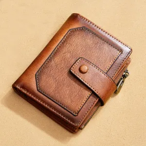Men's Leather Zipper Short Retro Cowhide Processing Men's Wallets
