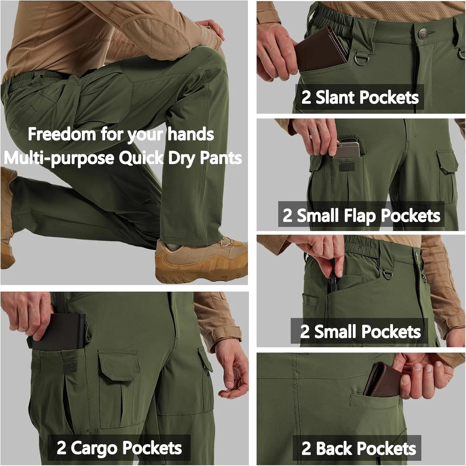 Men's Quick Dry Cargo Pants Water Resistant Tactical Pants Lightweight Stretch Outdoor Work Hiking Pants