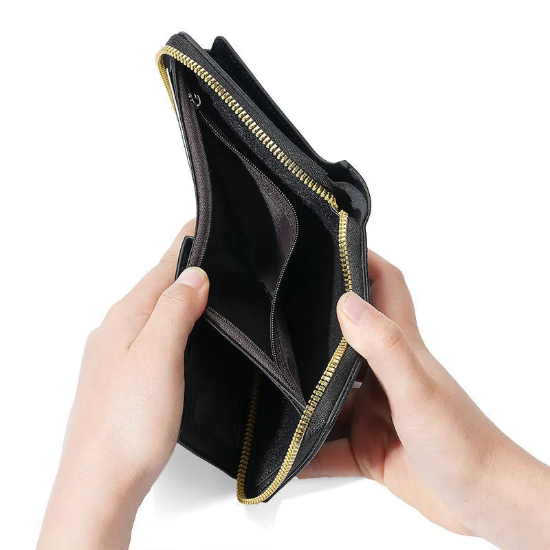 Men's Retro Short Horizontal Zipper Multifunctional Men's Wallets