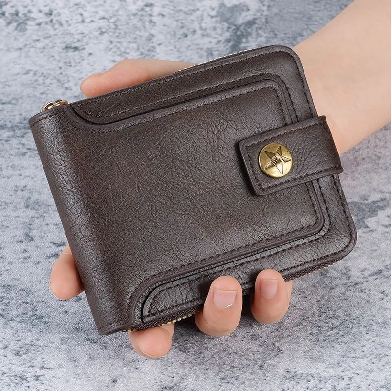 Men's Retro Short Horizontal Zipper Multifunctional Men's Wallets