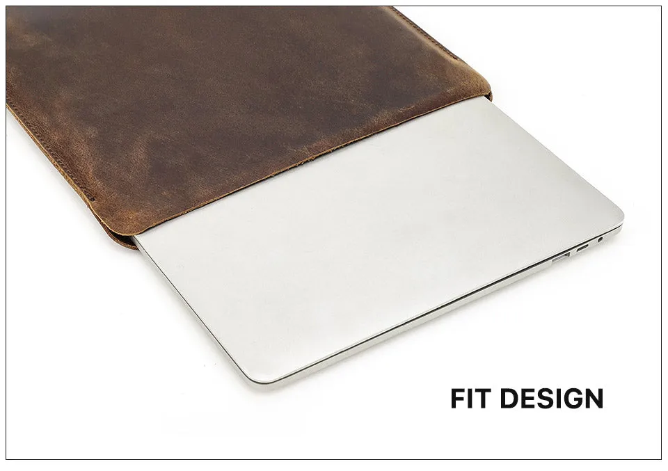 Men's Shockproof Crazy Horse Leather Laptop Sleeve