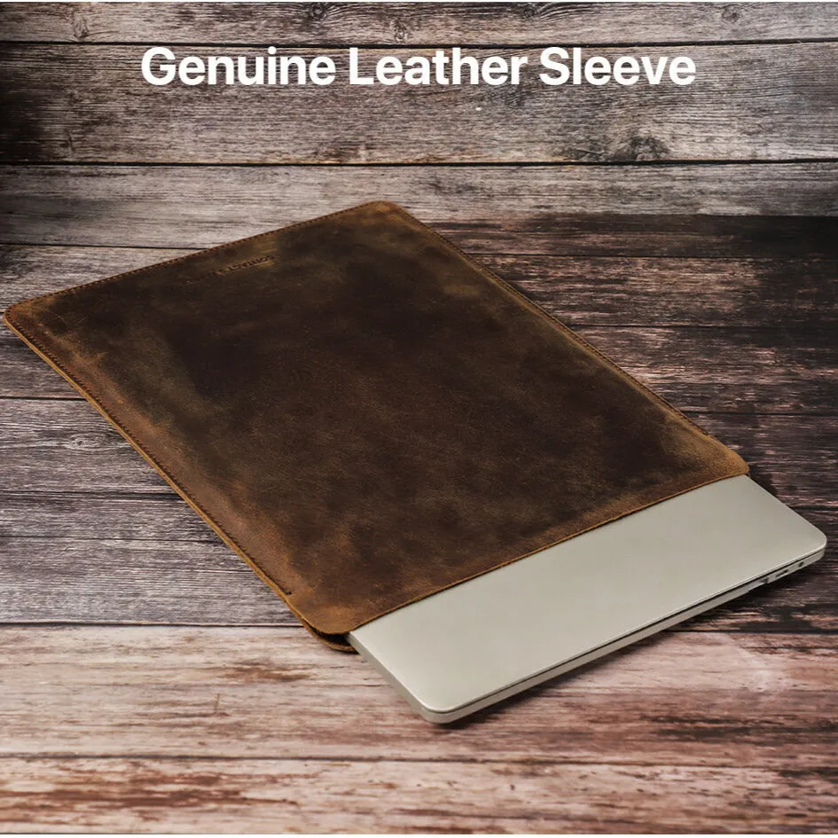 Men's Shockproof Crazy Horse Leather Laptop Sleeve