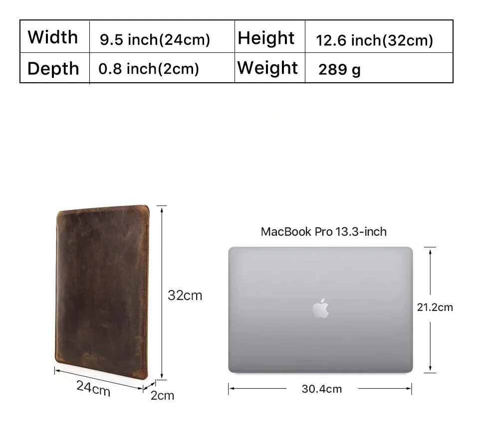 Men's Shockproof Crazy Horse Leather Laptop Sleeve