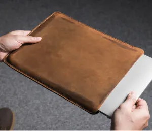 Men's Shockproof Crazy Horse Leather Laptop Sleeve