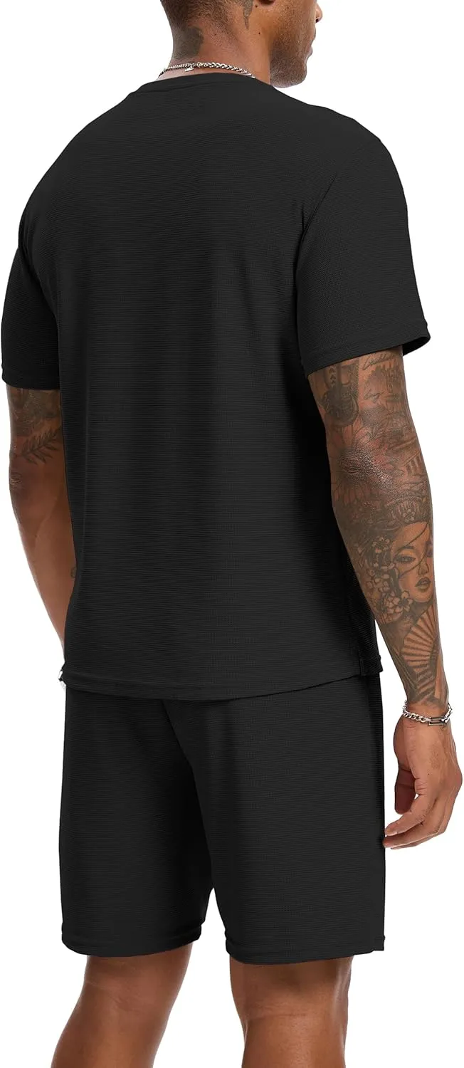 Mens Short Sets 2 Piece Outfits Fashion Summer Tracksuits Casual Set Short Sleeve and Shorts Set for Men