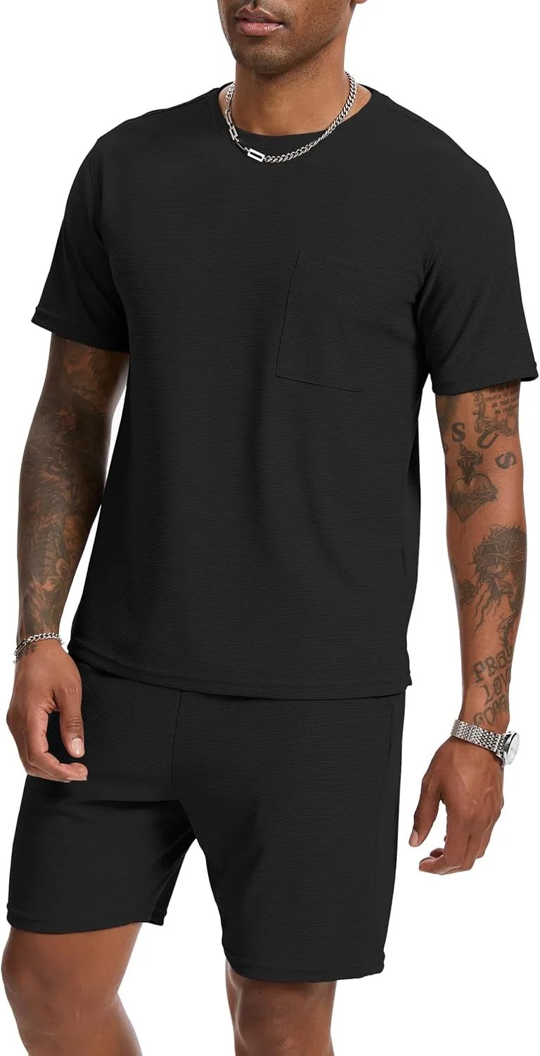 Mens Short Sets 2 Piece Outfits Fashion Summer Tracksuits Casual Set Short Sleeve and Shorts Set for Men