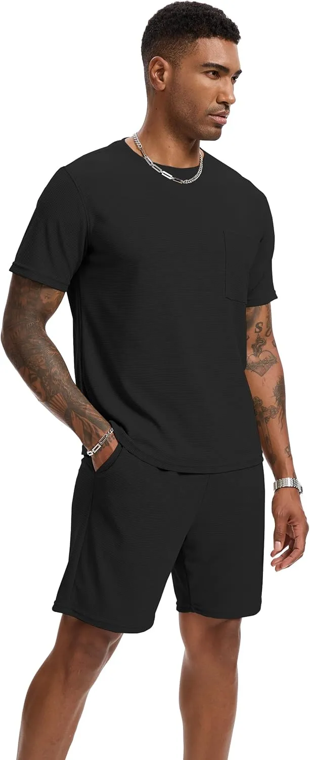 Mens Short Sets 2 Piece Outfits Fashion Summer Tracksuits Casual Set Short Sleeve and Shorts Set for Men