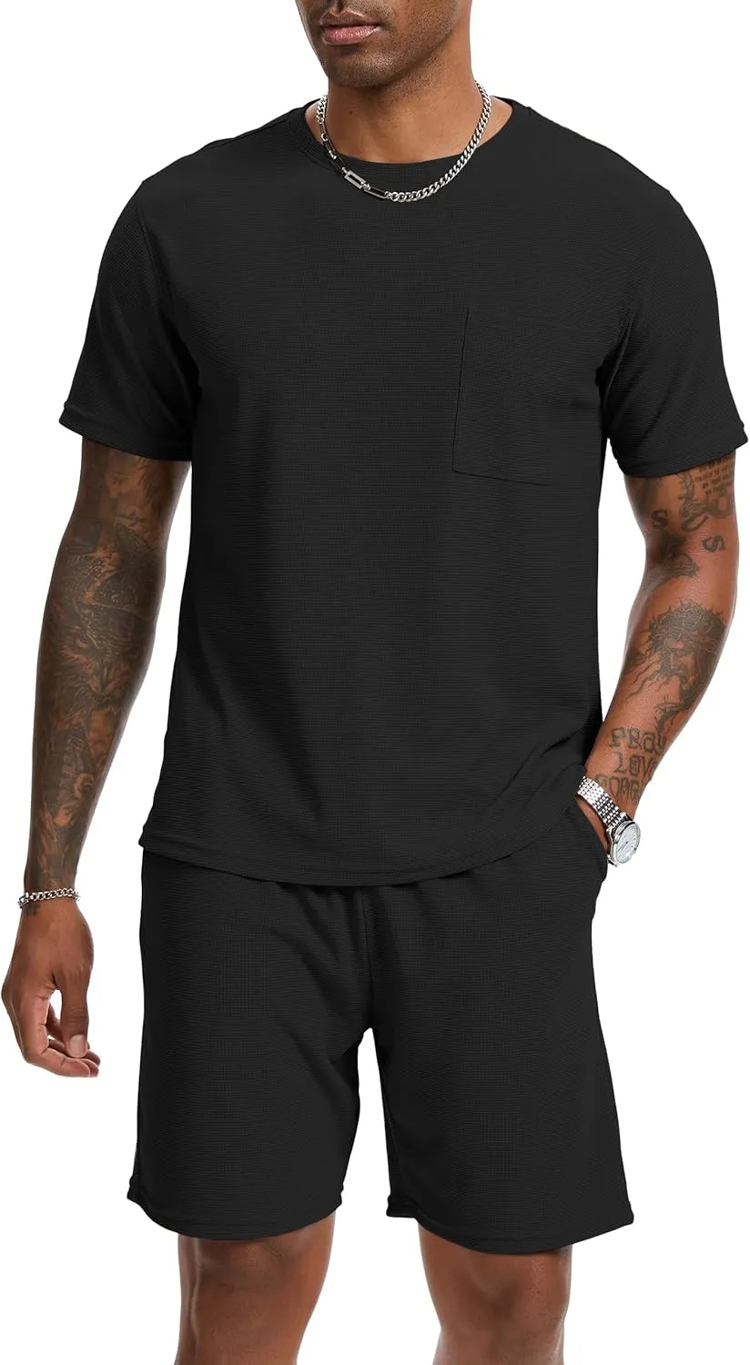 Mens Short Sets 2 Piece Outfits Fashion Summer Tracksuits Casual Set Short Sleeve and Shorts Set for Men
