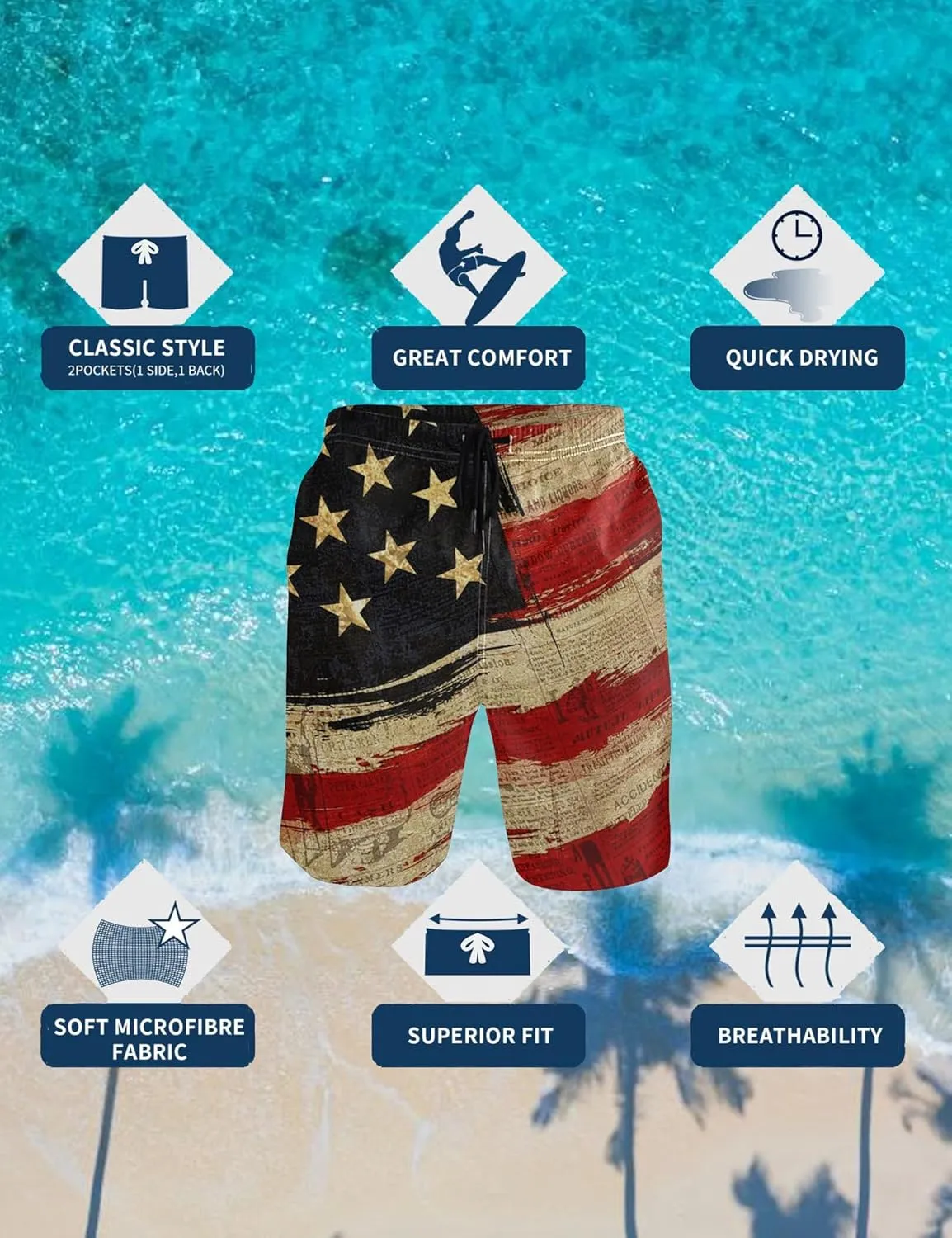 Men's Swim Trunks with Compression Liner Quick Dry 2 in 1 Swimming Trunks Beach Board Shorts Bathing Suits Swimwear