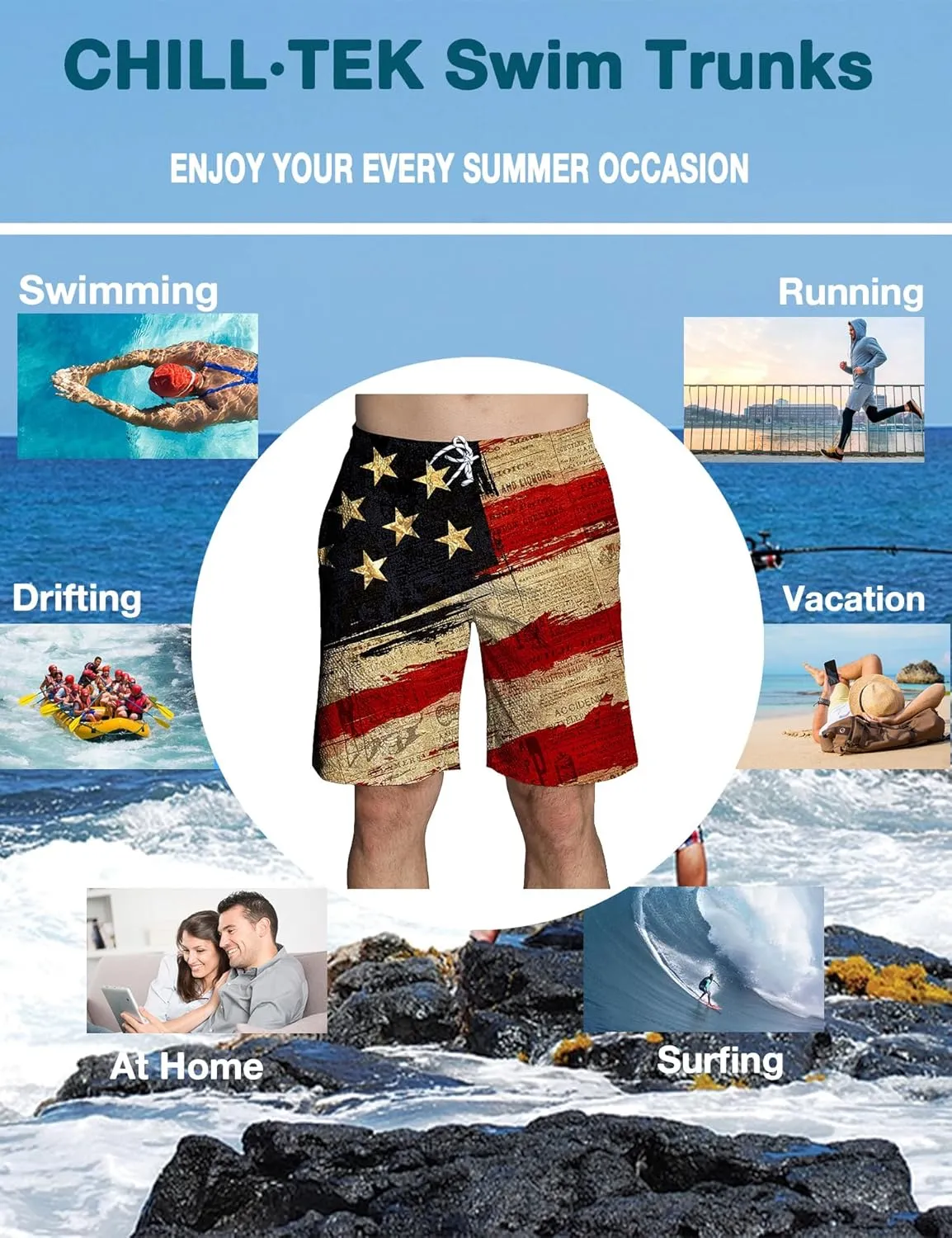 Men's Swim Trunks with Compression Liner Quick Dry 2 in 1 Swimming Trunks Beach Board Shorts Bathing Suits Swimwear