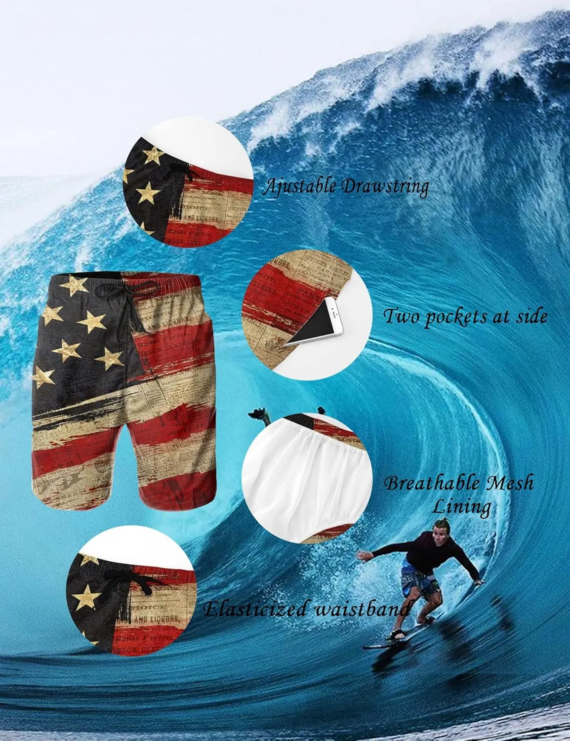 Men's Swim Trunks with Compression Liner Quick Dry 2 in 1 Swimming Trunks Beach Board Shorts Bathing Suits Swimwear