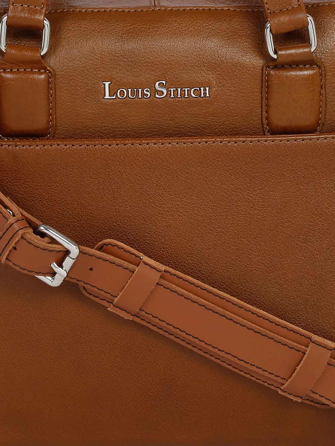 Men's Tan Italian Leather Laptop Bag Multifunctional Executive Briefcase with Shoulder Strap