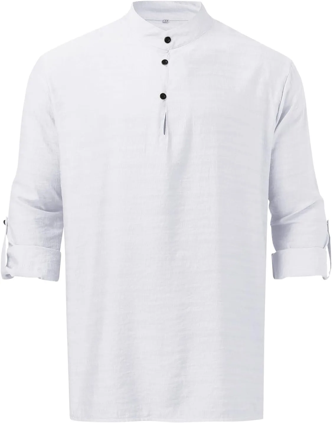 Men's Trendy Banded Collar Henley Shirts Loose Fit Roll Up Sleeve Frog Button Up Lightweight Casual Summer Beach Hippie Tops
