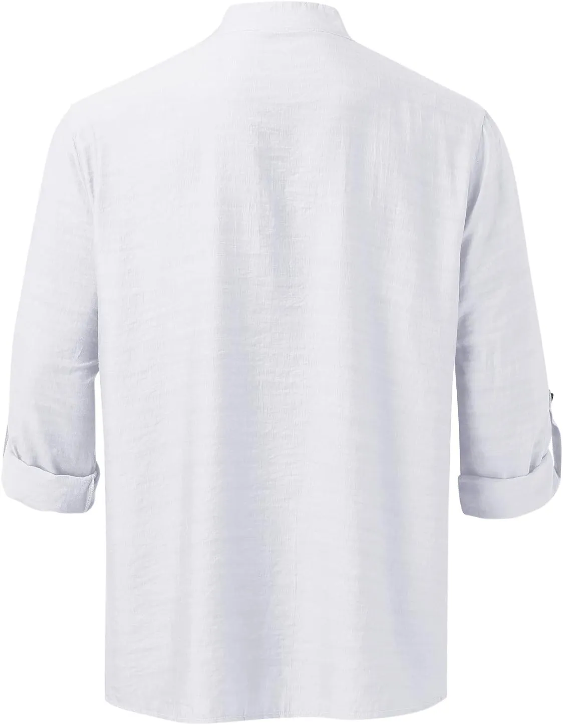 Men's Trendy Banded Collar Henley Shirts Loose Fit Roll Up Sleeve Frog Button Up Lightweight Casual Summer Beach Hippie Tops